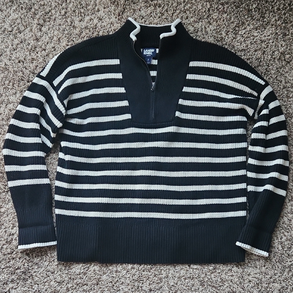 Lands' End Black and White Striped Men's Sweater